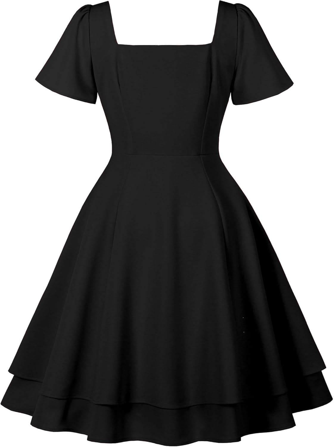 Wellwits Women's Square Neck Bow Ruched Layer Vintage Party Dress - Image 3