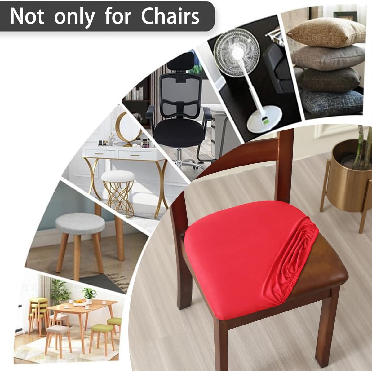 Chair Seat Covers Set of 6 Stretch Red Chair Covers for Dining Room Square Removable Washable Chair Protector Seat Cushion Slipcovers for Kitchen Office