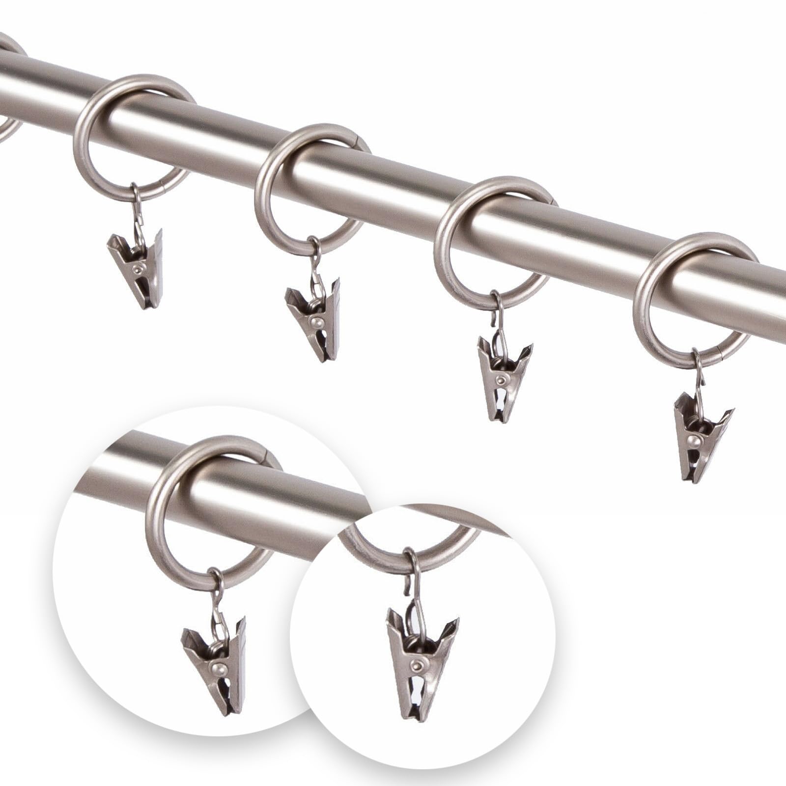 10 Anelli Per Tenda Con Clip, Per Aste 25 Mm – 3 Colori Effetto Cromato Opaco, Per Pieghe Perfette - 4