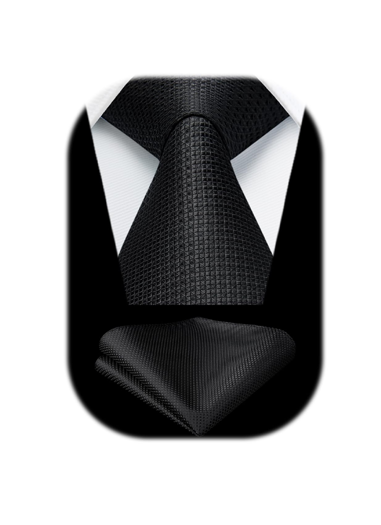 HISDERNTies for Men Wedding Tie & Pocket Square Houndstooth Formal Business Plain Necktie Handkerchief Set