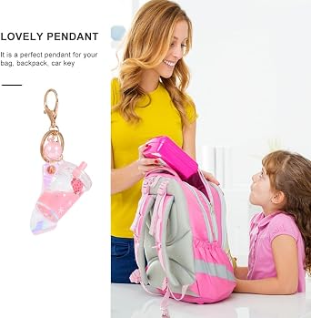 PRETYZOOM Kawaii Milk Tea Strawberry Keychain, Liquid Floating Keychain with Strap, Quicksand Relax Bubble Tea Backpack Keyring, Purse Hanging Charms for Women, Girl