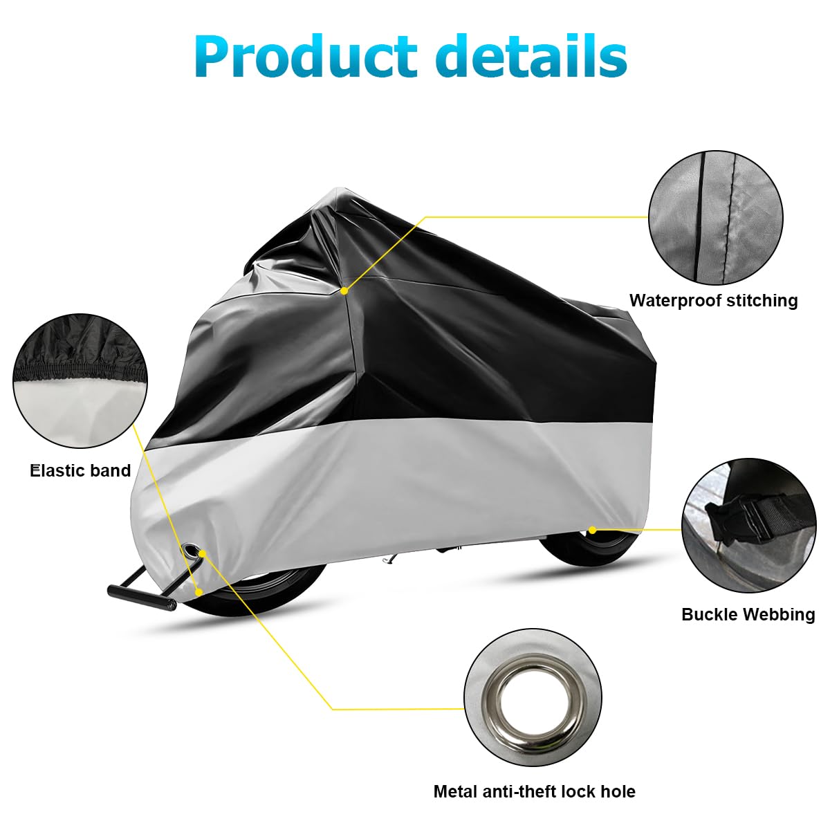 Universal Motorrad-Abdeckplane XL – Wasserdicht Aus PVC, Silber-schwarz, Für Naked Bikes & Roller
