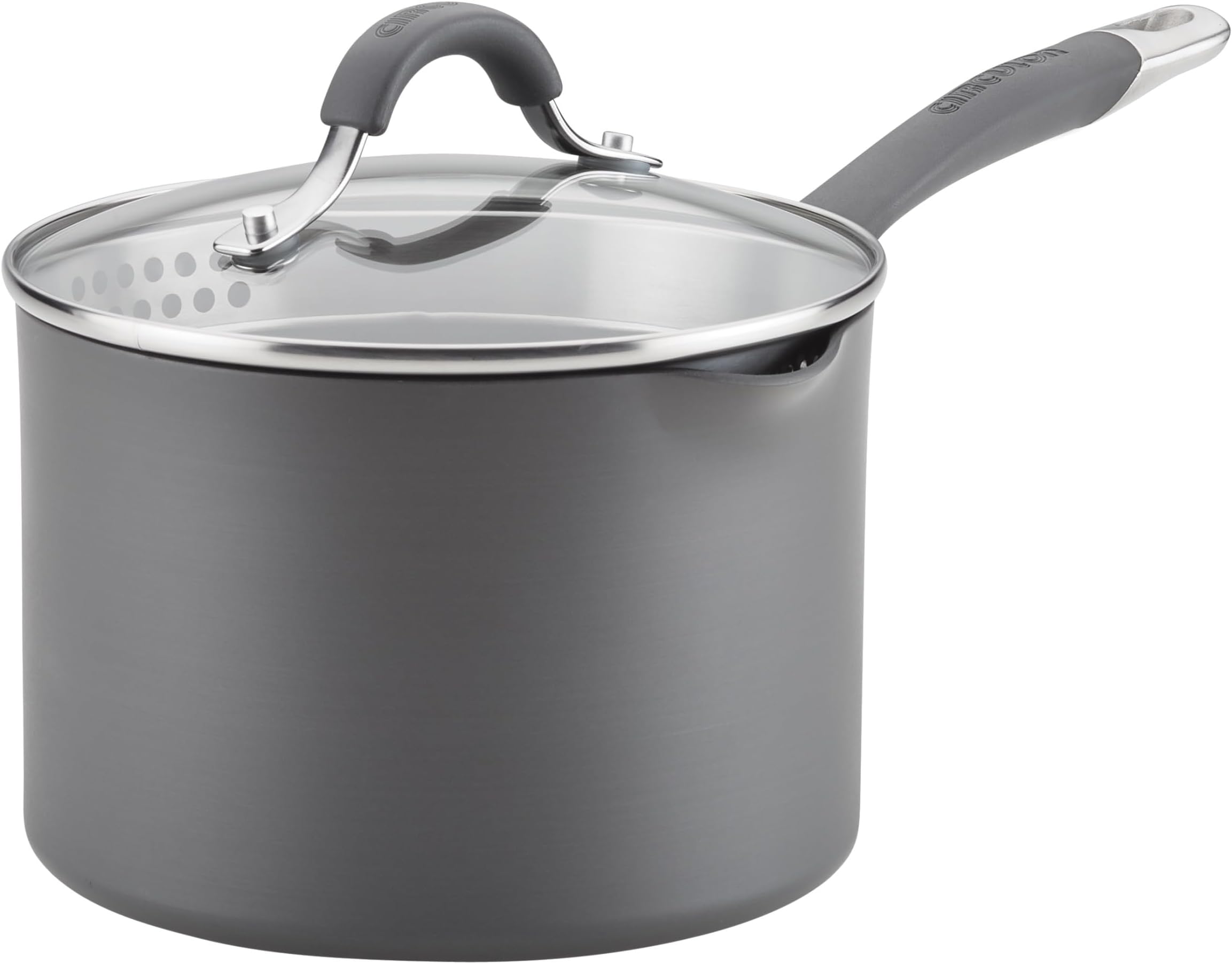 Circulon Radiance Hard-Anodized Nonstick Straining Saucepan, 3-Quart, Gray