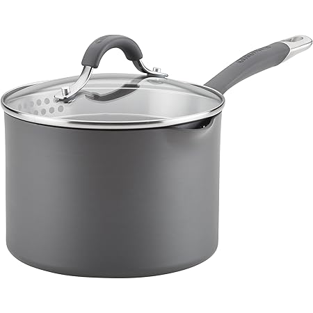 Circulon Radiance Hard-Anodized Nonstick Straining Saucepan, 3-Quart, Gray