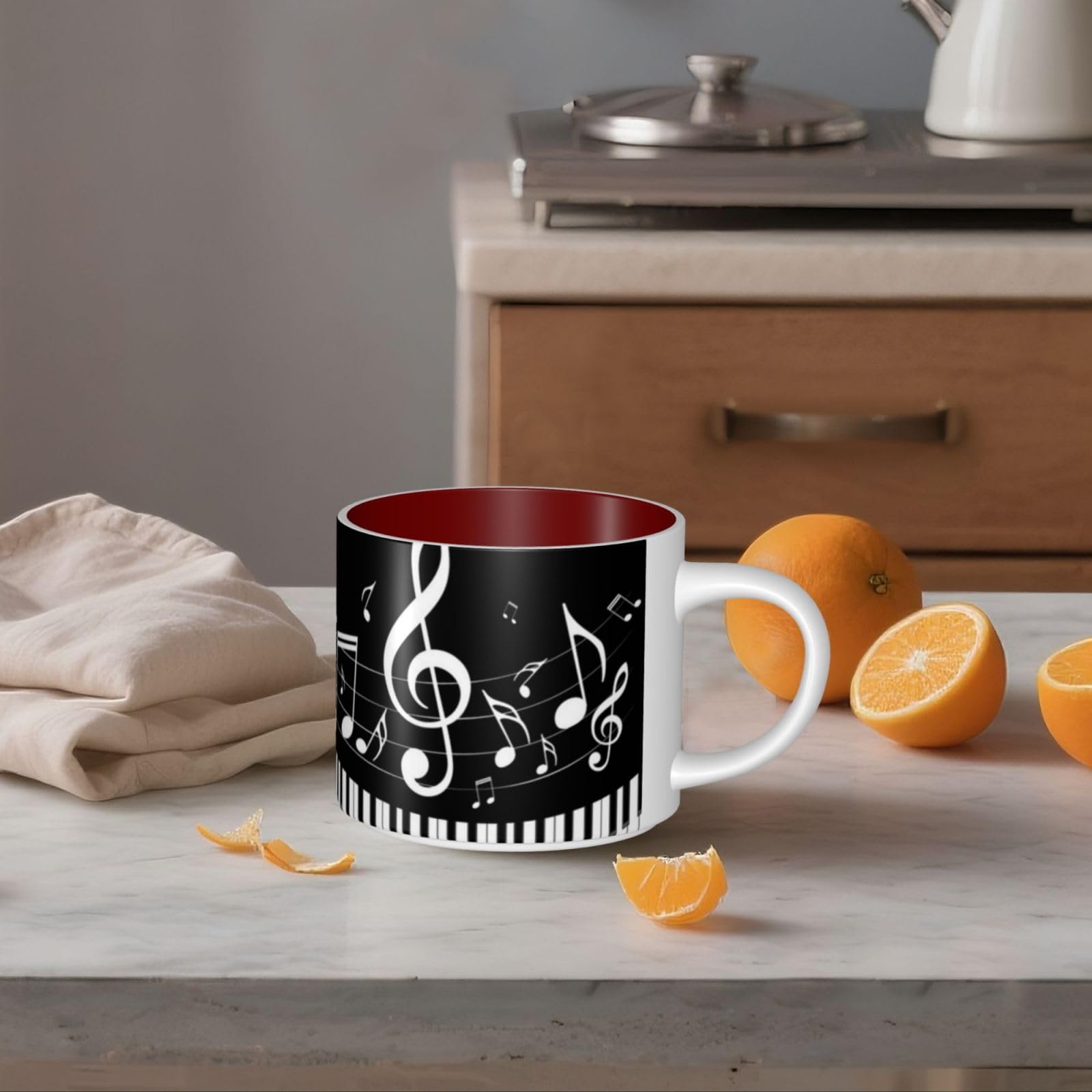 Tazza da caffè in ceramica con stampa note musicali bianche e nere