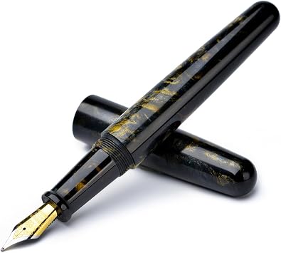 erofa Fuliwen 017 Resin Fountain Pen Medium Nib with Converter, Black Golden Resin Writing Pen Set