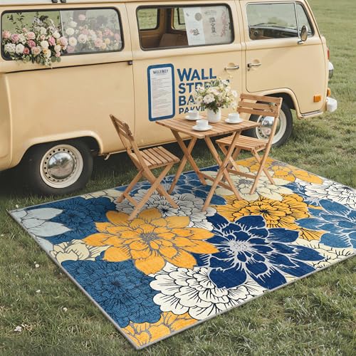 GENIMO 5x8 Outdoor Rug, Washable for Patio and Deck, Blue by GENIMO - Image 4