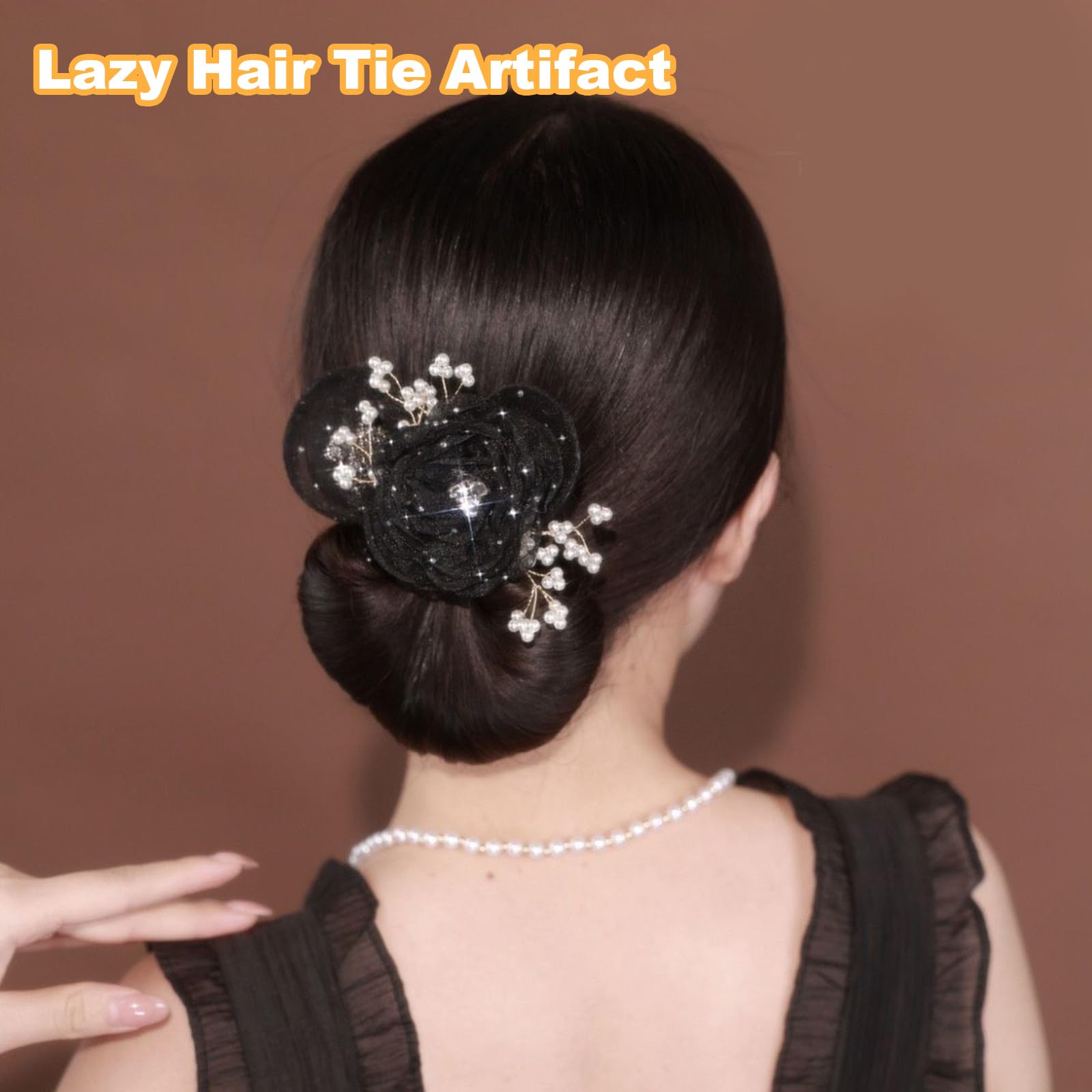Chignon Facile per Capelli, 2024 Nuovo Accessori per Capelli, Fiori Accessori Capelli, Ciambella per Chignon, Bigodino Pigro Creatore di Chignon per Donne e Ragazze (Nero)