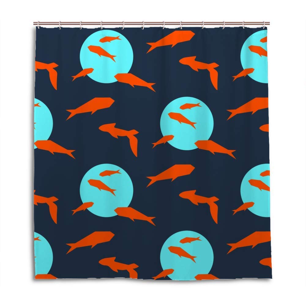 Rideau de douche poisson doré bleu foncé 183x183 cm en polyester lavable CHEHONG