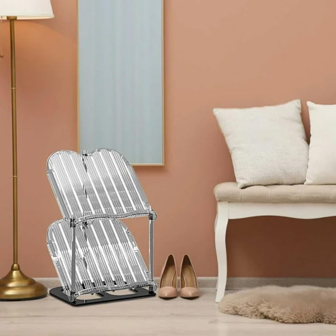 Cortina Shoe Rack Vertical Shoes Racks for Entryway Corner Shoe Storage Organizer for Small Spaces Transparently Tall Slim Shoe Shelf for Front Door Entrance Living Room - 2 Layer-image-23