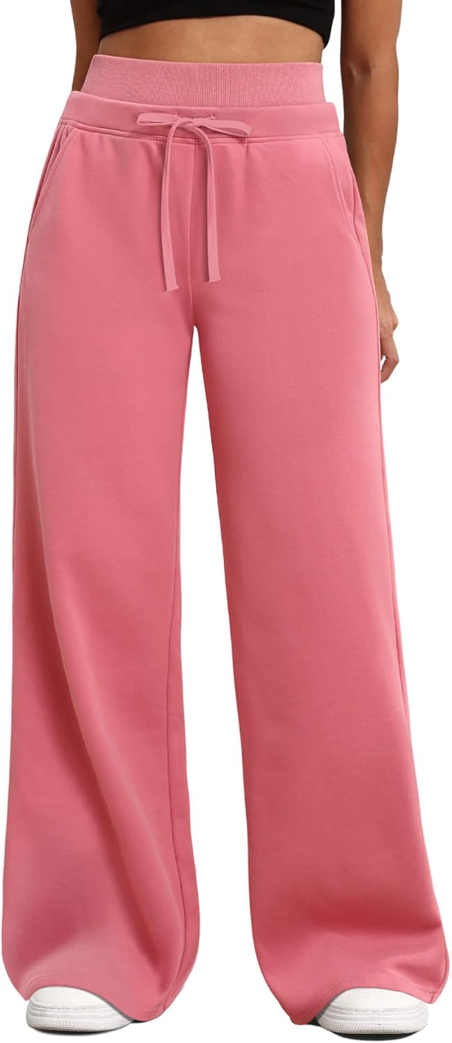 HeSaYep Women's Wide Leg Sweatpants Double Waisted Baggy Sweat Pants with Pockets