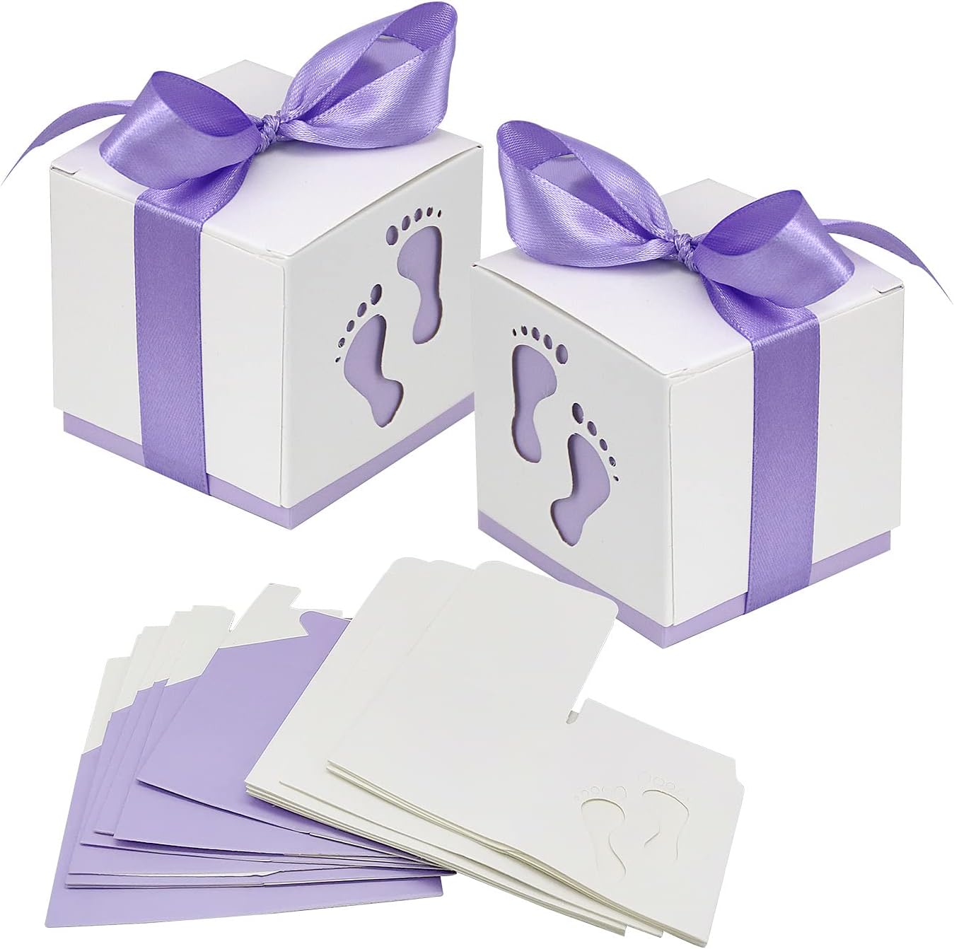 HADEEONG 50pcs Baby Shower Party Favor Boxes, Footprint