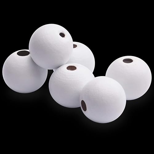 Vista 52 de Aylifu Cuentas de madera blancas, 100 cuentas de madera redondas de 0.787 pulgadas (0.787 in), cuentas espaciadoras sueltas con agujero grande