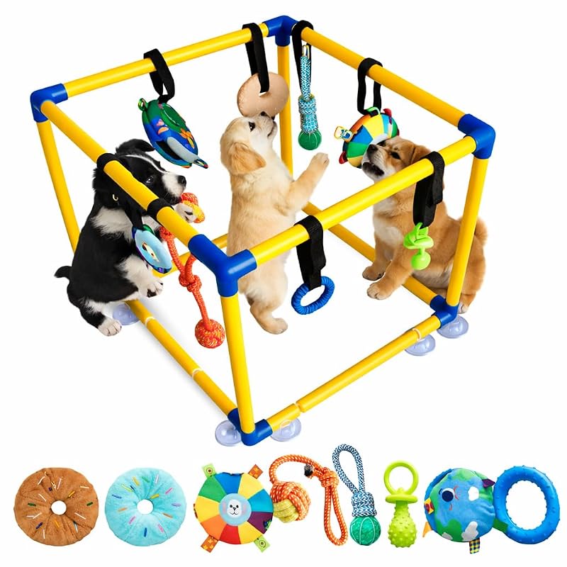 Brinquedo Interativo para Filhotes com Estrutura de PVC e 8 Brinquedos Suspensos hzpdbt G400