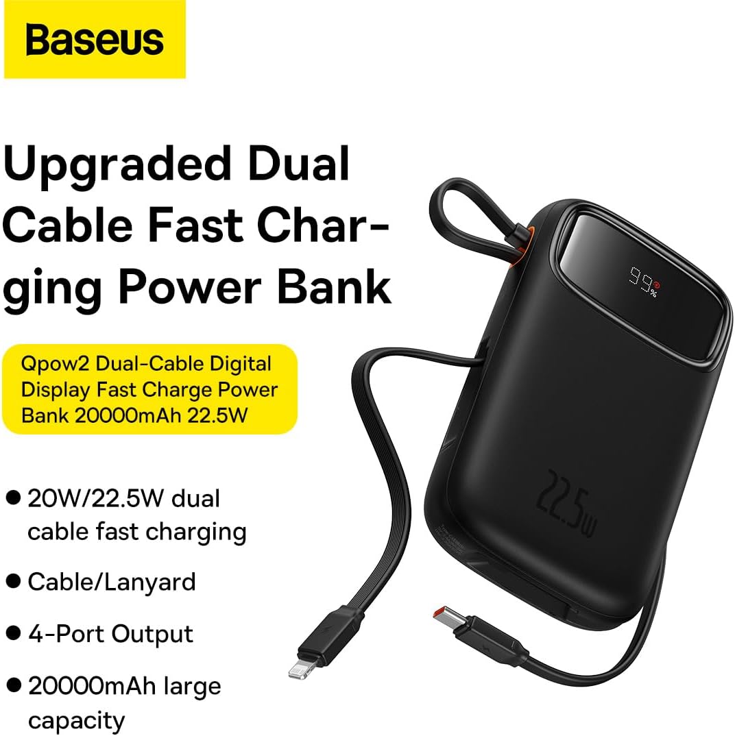 ด้านข้าง view of Baseus power bank showing ports