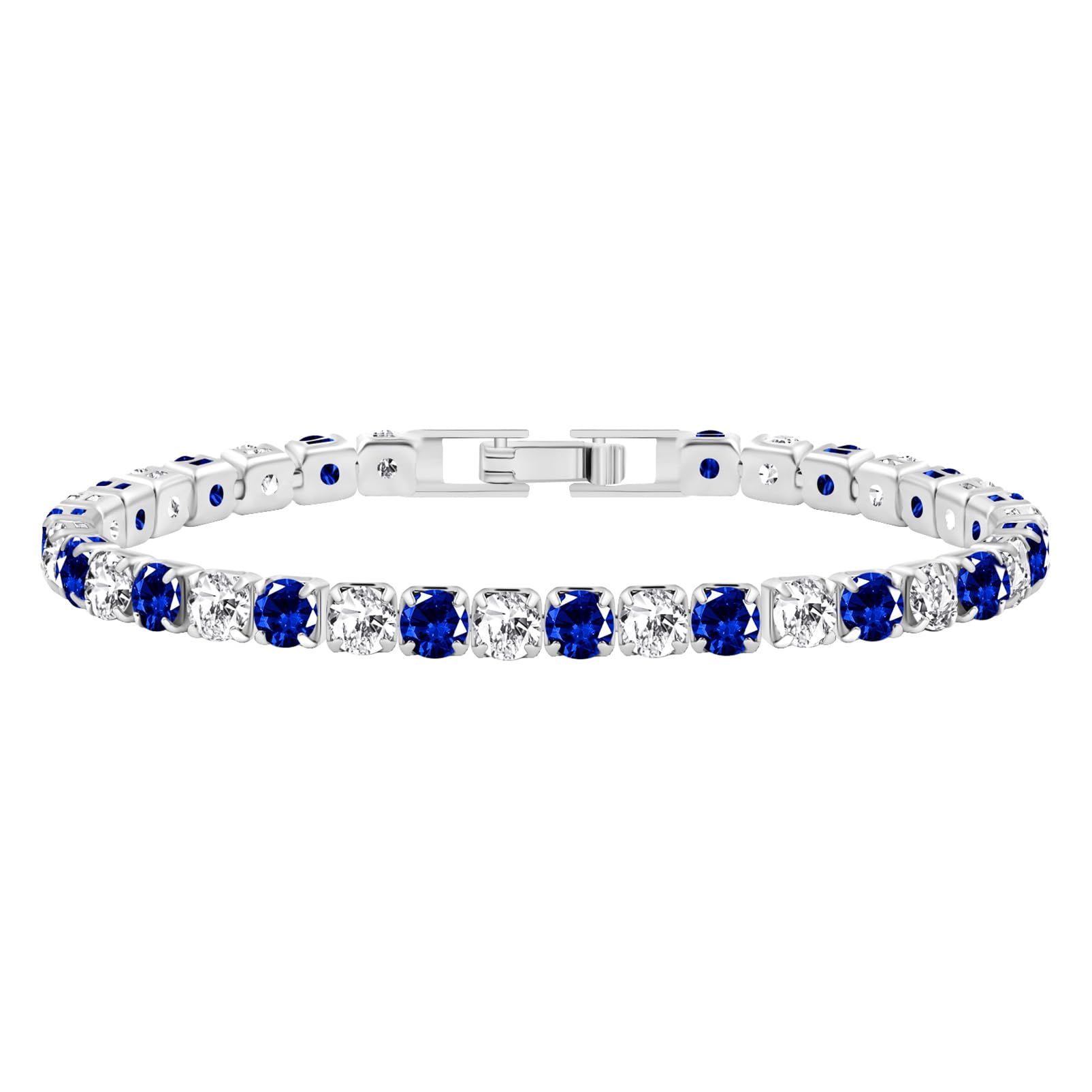 Bracciale Tennis Con Zirconi Multicolore - Rame Placcato Platino, Regalo Per Lei, 17 Cm