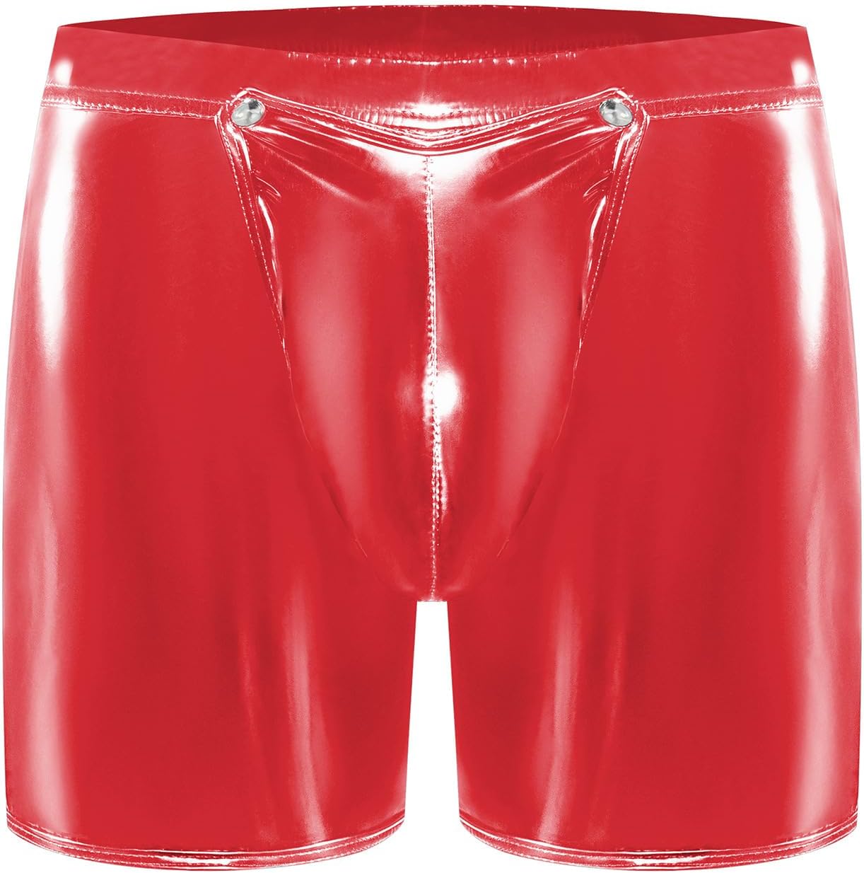 Men's PVC Shiny Leather Boxer Briefs Sexy Open Crotch Leather Shorts