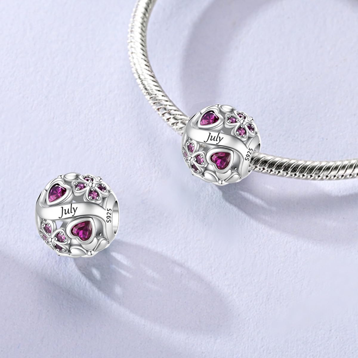 LNQOBU 925 Sterling Silve Lucky Birthstone Charm for Bracelets, With 5A Cubic Zirconia Birthday Charms Dangle Pendant Bead for Pandora Bracelets and Necklaces - Image 2