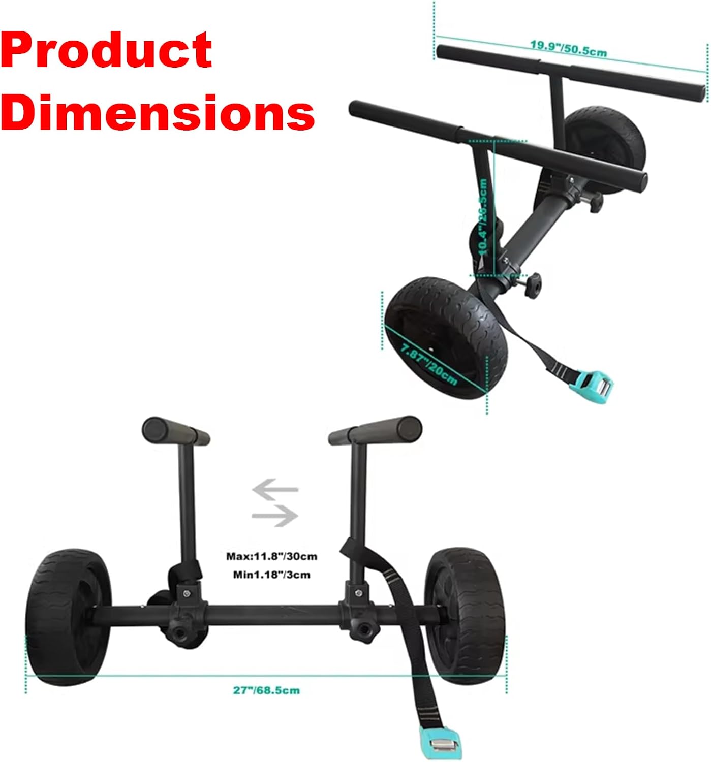 Kayak Cart Trolley Foldable with Tie Down Straps, 165LBS/75KG Load Capacity, Detachable Solid Wheels for Kayaks, Canoes, Paddleboards