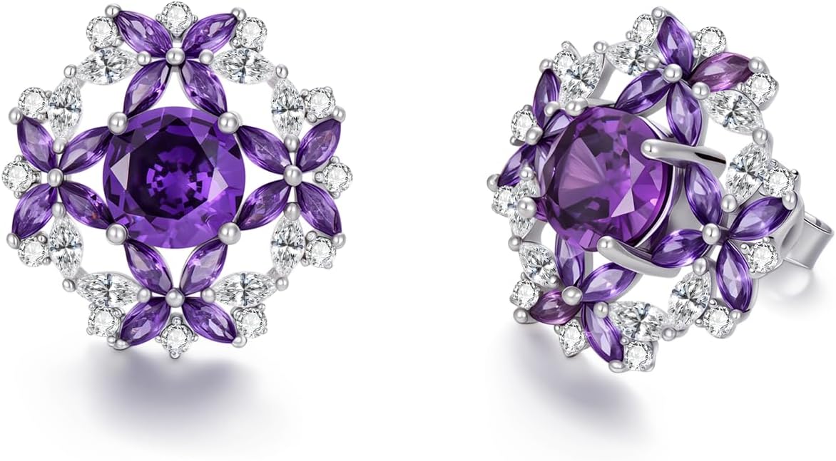 Charm Flower Stud Earrings for Women 925 Sterling Silver Floral Birthstone Earrings for Mother Wife Her