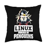 Linux Tux Penguin Powered by Sudo Superhero Programmer Throw Pillow