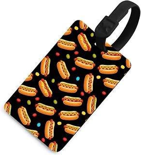 Lightweight and Comfortable Baggage Tags with Sturdy Loop and Address Card for Cruise Ship, Airport, Travel Essentials (Fun Food Candy Dots Hotdog Hot Dogs)