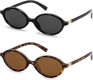 Retro Oval Sunglasses for Women - Vintage 90s Y2K Trendy Designer Sun Glasses UV400 Protection