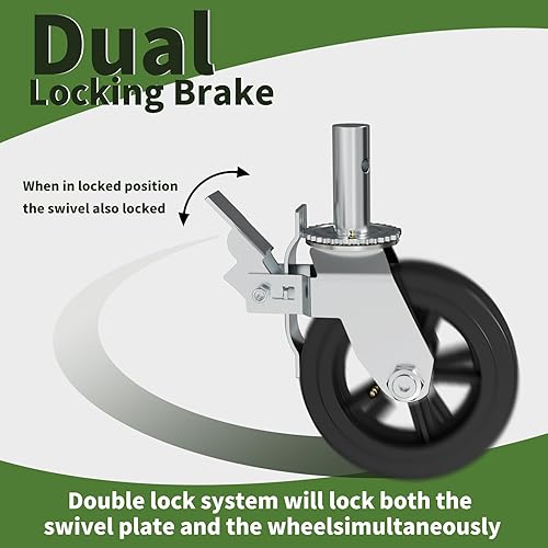 Miniatura 5 de Ruedas de andamio de 8 pulgadas, juego de 4 ruedas de andamio con frenos de bloqueo duales, capacidad de 750 libras por goma para reemplazo de
