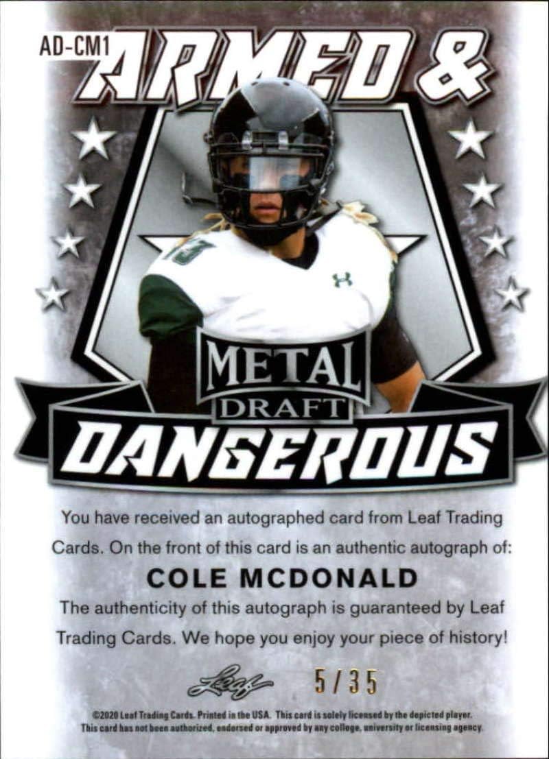 2020 Leaf Metal Draft Armed and Dangerous Autograph Rainbow Prismatic Blue Football S35#AD-CM1 Cole McDonald Auto Hawaii Official Player Licensed Rookie Card
