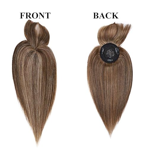 Miniatura 3 de MY-LADY Top Hairpieces para mujer con flequillo, 150% de densidad, base mono, natural, 100% cabello humano real, pieza de cabello lacio en la parte