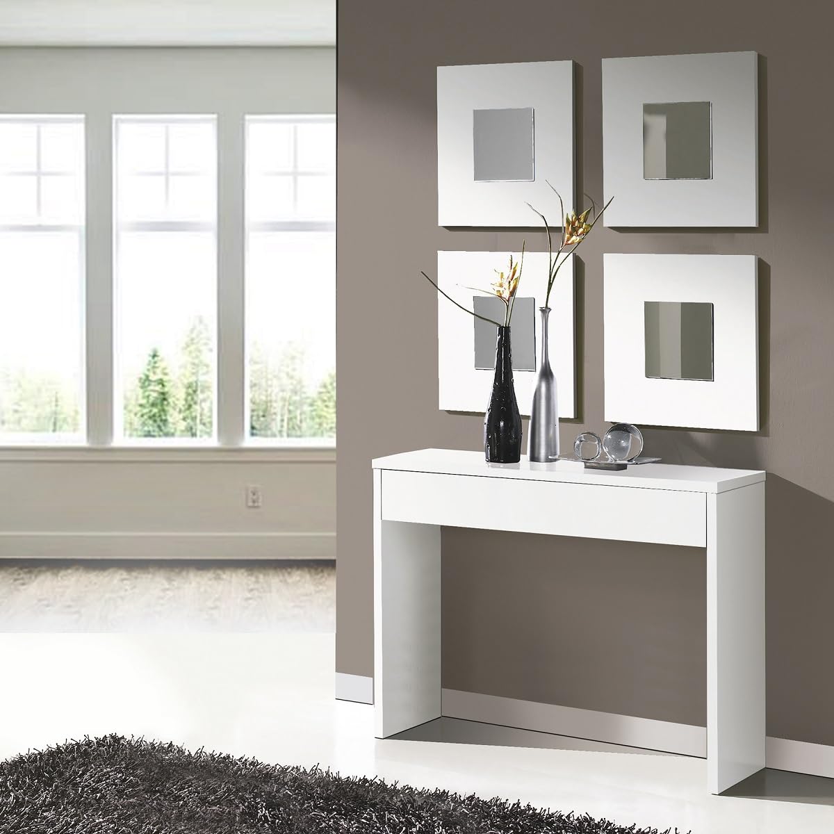 PEGANE Table Console, Meuble Console avec 1 tiroir Coloris Blanc - Longueur 100 x Profondeur 30 x Hauteur 76 cm