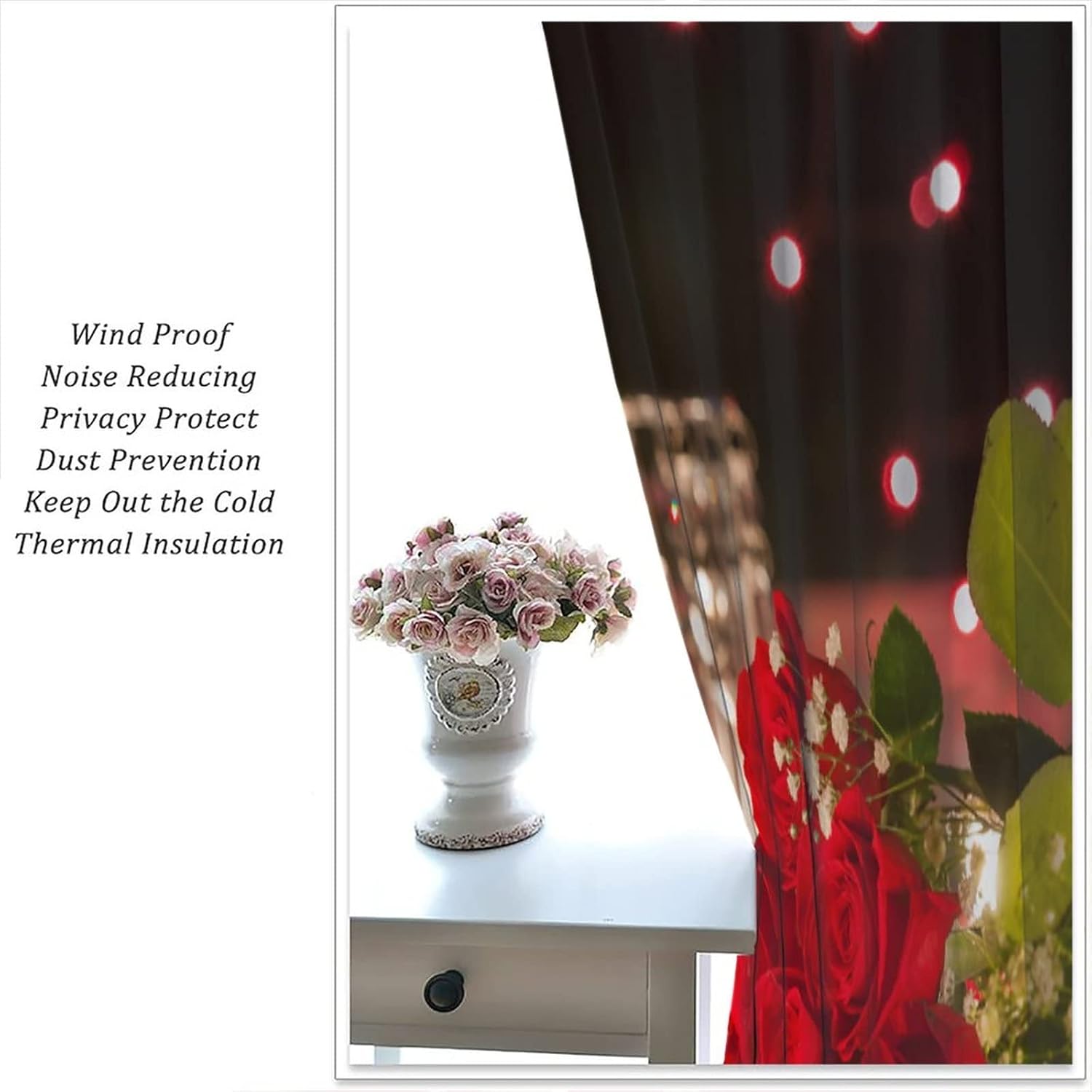 JESTRONRY Red Rose Wine Candlelight Dinner Theme Print Curtains,Wine Glass Red Rose Romantic Fabric Decor Blackout Rod Pocket Window Drapes 2 Panel Set for Living Room Bedroom Kitchen W42xL54in