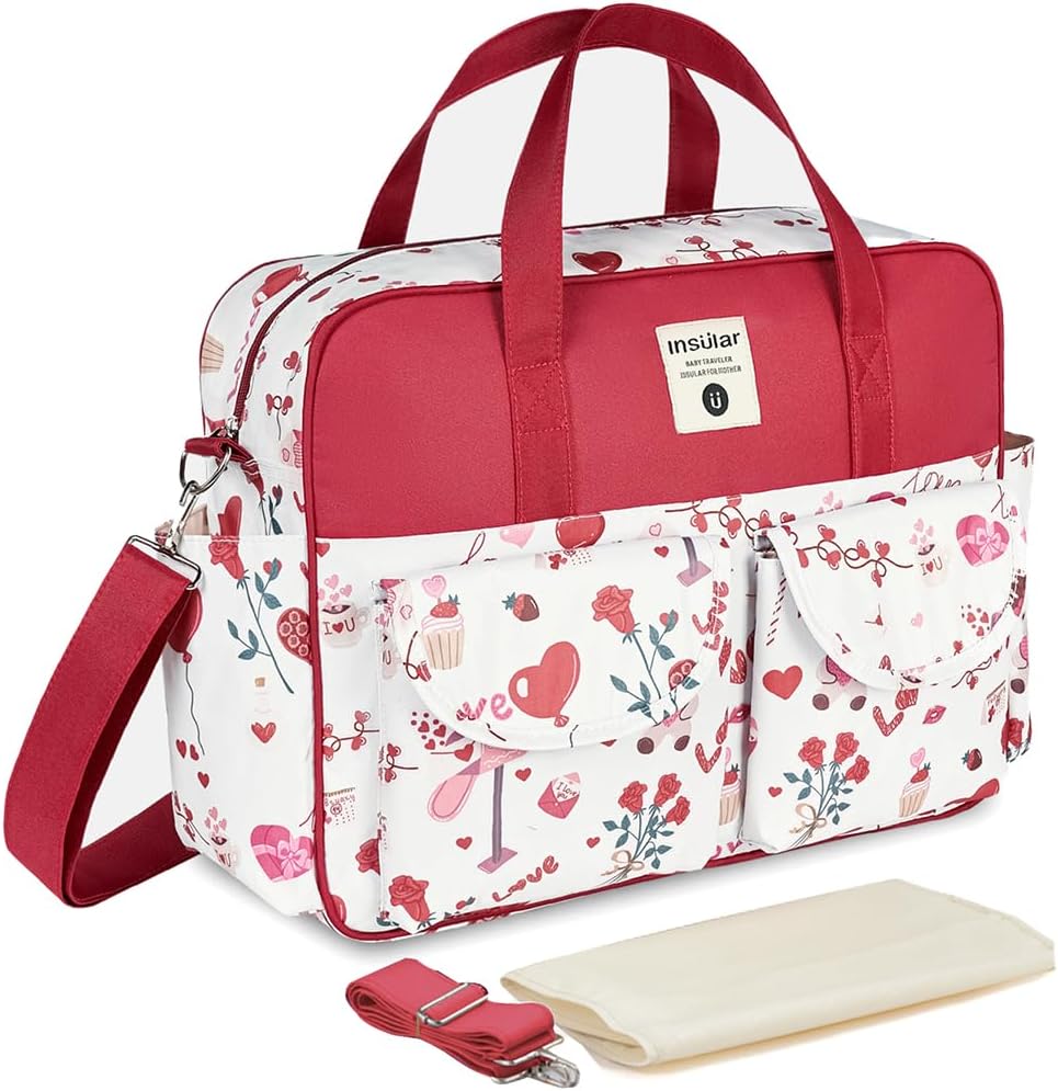 Large Capacity Multifunctional Diaper Bag Tote,Light Travel Nappy Changing Bag Messenger Mummy Bag with Changing Mat