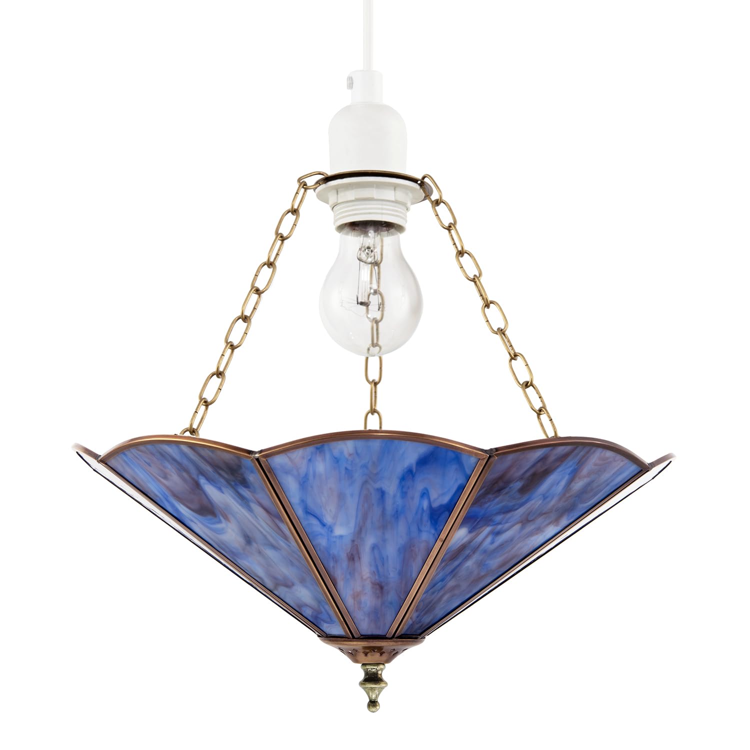 Lavender Purple Chic Tiffany Glass Easy Fit Pendant Lamp Shade with Rustic Antique Brass Metal Chains | 30cm x 17cm by Happy Homewares