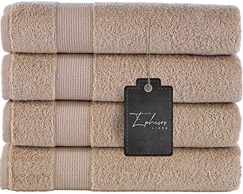 Ephesos Ephes Collection 27"x54" Bath Towels Set | Premium Quality for Daily Bathroom Use, 100% Cotton Towel (Beige, Bath Towels Set of 4)