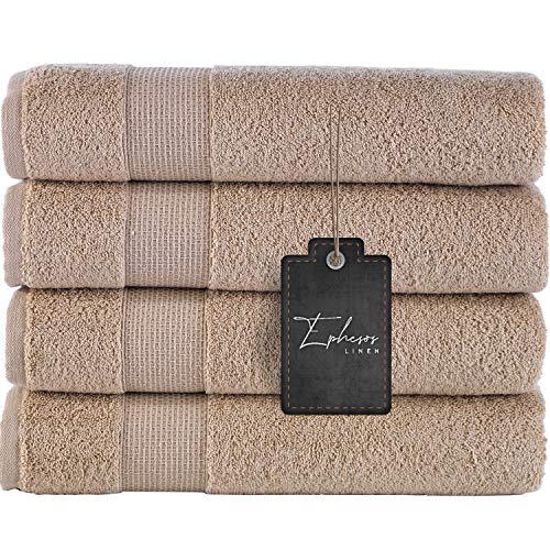 Ephesos Ephes Collection 27"X54" Bath Towels Set | Premium Quality For Daily Bathroom Use, 100% Cotton Towel (Beige, Bath Towels Set Of 4) #TOP11