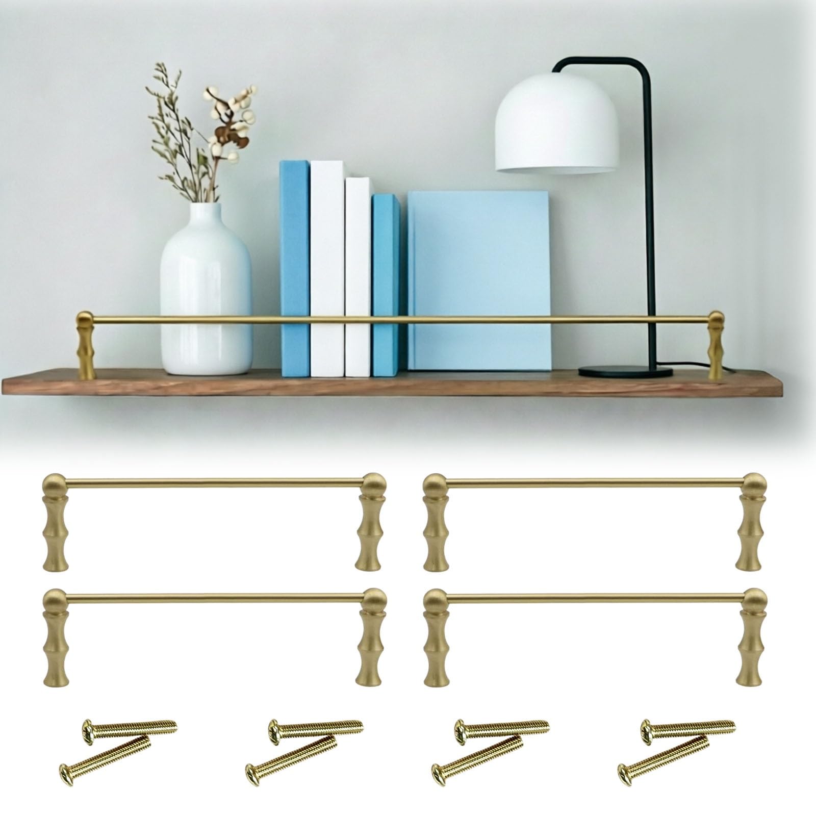 Shelf Plate Rail with Spindles, Picture Frames/Books/Small Plants Solid Metal Tipping Railing, Anti-Fall Guardrail Bar Vintage(4pcs,47in/119cm)