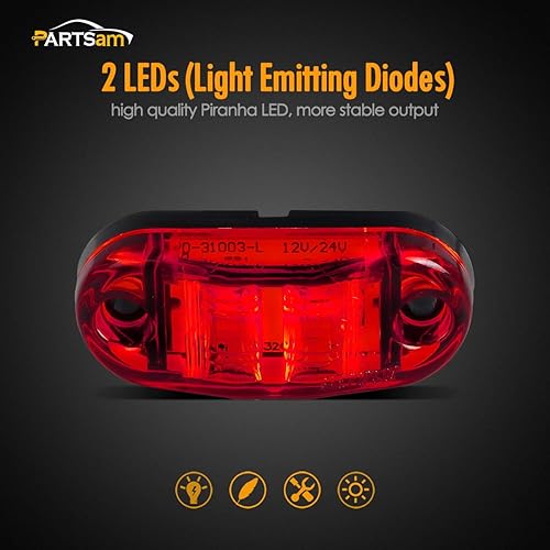 Miniatura 3 de Partsam Luz LED Ovalada Ámbar Roja de 2.5" con 2 Diodos para Remolque de Camión, Luz de Gálibo Marcadora Lateral 4PCS, Montaje en Superficie, Luces