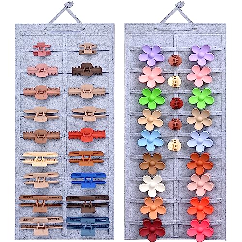 Lolalet Hair Claw Clip Organizer, 2 Pack Hanging Hair Clip Organizer Storage for Women Girl, Wall-Mounted Hair Claw Clip Holder Organizer, Claw Clip Storage Display for Wall Door Closet -Grey