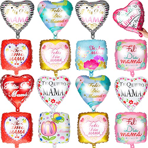 16 Pcs Mother's Day Party Balloons Mother's Day Party Decorations Floral Heart Square Mothers Day Foil Balloons Feliz Dia Mama Balloons Te Amo Mama Balloons For Happy Mothers Day Birthday Party Supply #TOP18