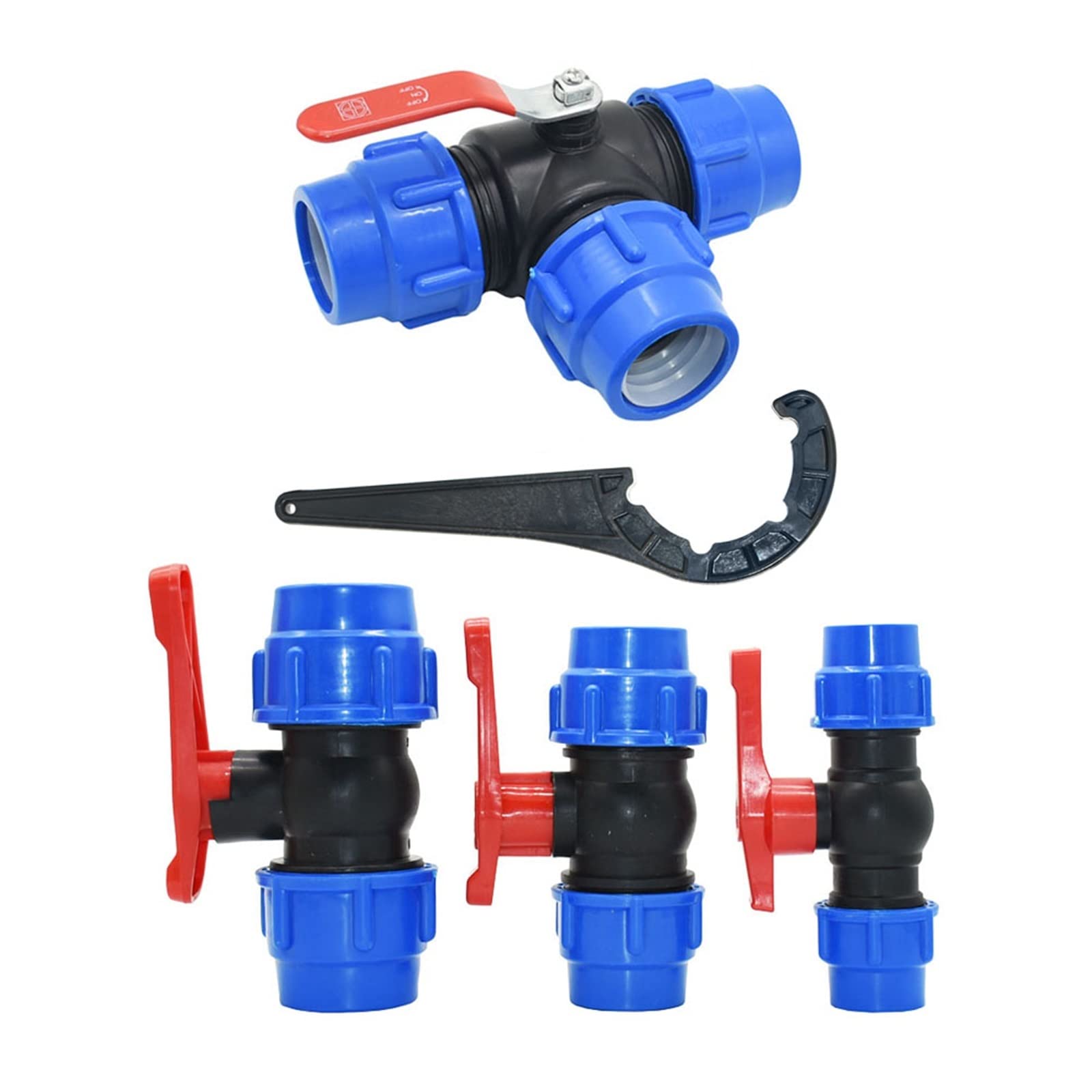 Vanne en plastique PE 3 voies de 32mm pour raccordement rapide de tuyaux d'arrosage et tubes