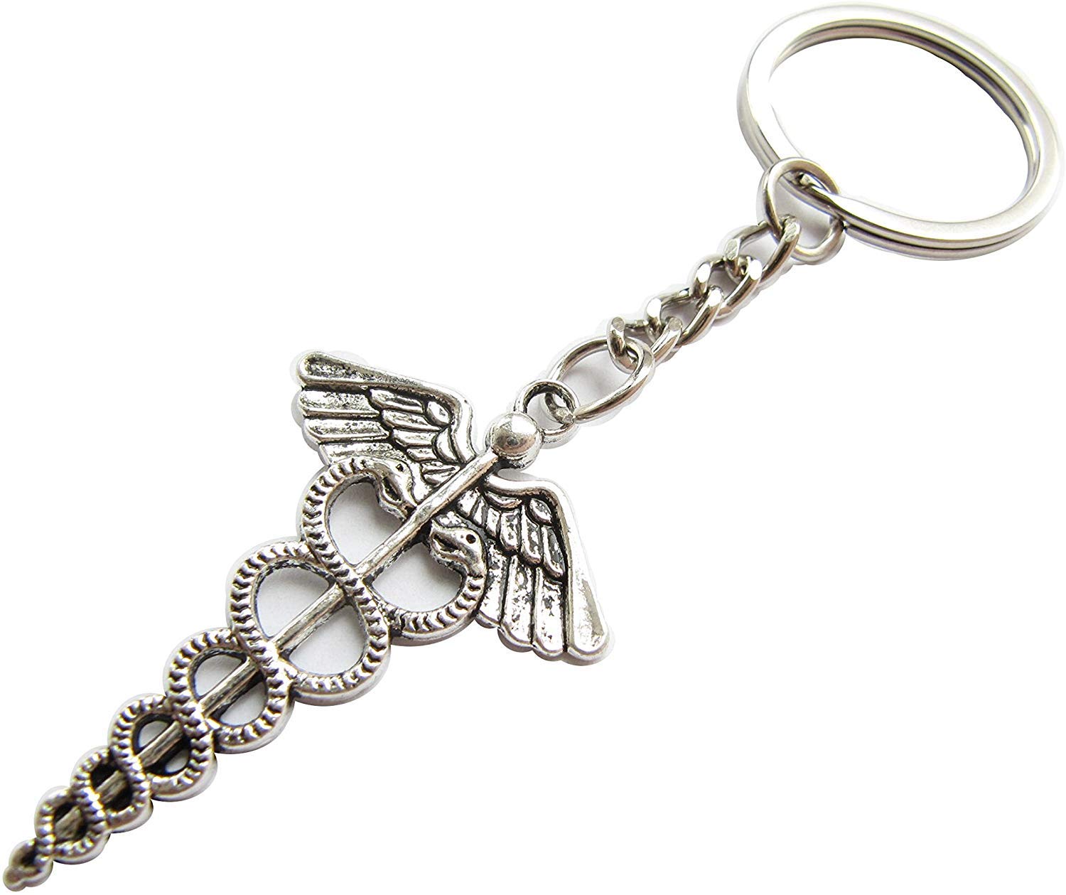 Keychain Men's Ancient Silver Caduceus Medical Caduceus Medical ,Medical Symbol, Medical Caduceus (1)