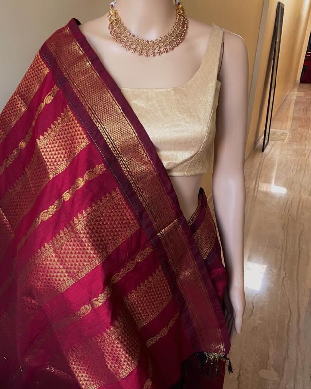 Image of South Cotton Gadwal Saree for Women | Celebrity Inspired Traditional Ethnic Wear | Chettinad & Kalyani Cotton Sarees | Soft Cotton Saree with Blouse Piece
