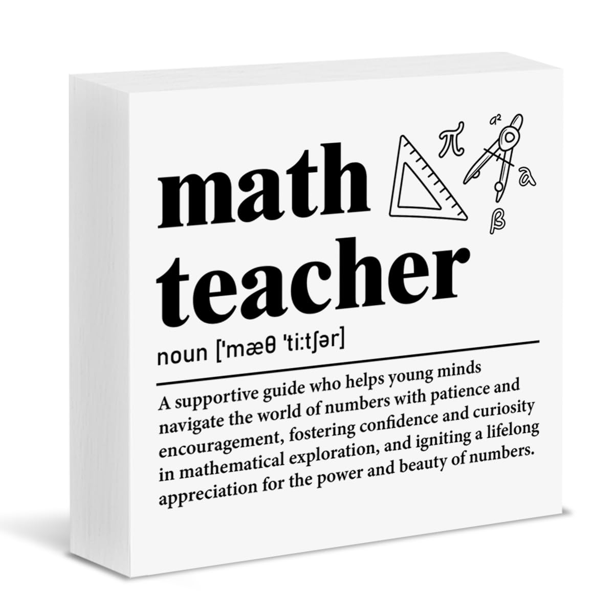 Math Teacher Gifts for Women Men, Teachers Day Appreciation Gift for Math Teacher Wood Block Sign School Office Table Desk Shelf Decor