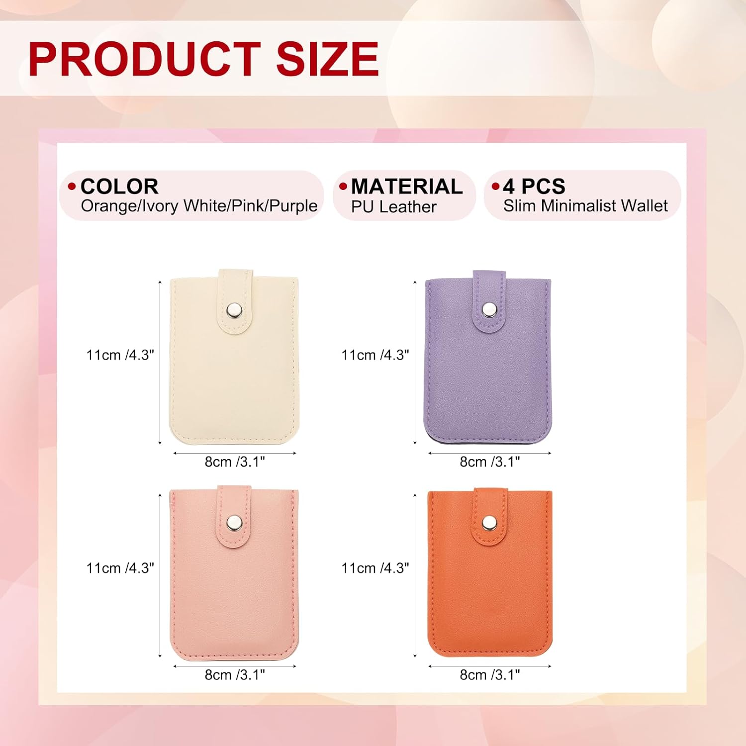 PATIKIL 4Pcs Slim Minimalist Wallet, Leather Pull-Out Front Pocket Wallets Credit Card Holder for Women and Men, White/Purple/Pink/Orange - Image 2