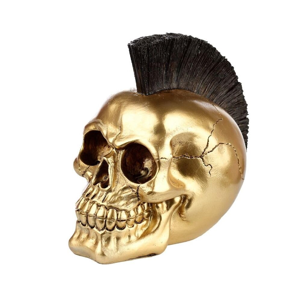 Puckator Men's Multicolored Gold Punk Mohican Skull Ornat - Home Decoration - Punk Mohican Skull - Ornats - Resin - Home Accessories - Living Room Accessories - Human Skeleton - Goth Gifts For