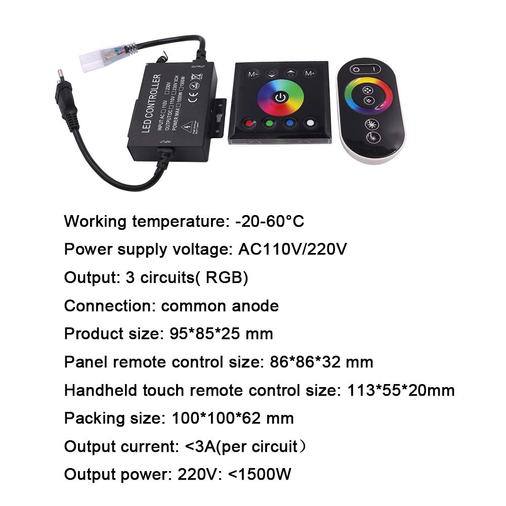 XUNATA Kit de Tira de LED RGB con Control Táctil, Luz de Cuerda Flexible 5050 Impermeable con Control Remoto y Controlador de Panel (120 LEDs/m)- 3 Metros