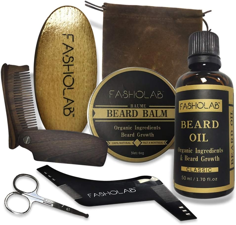 Beard Grooming Kit for Men Care - Beard Trimming Kit includes 100% Stainless Japanese Scissors Mustache Beard Balm - Beard Oil Growth Beard Brush Z Shaped Comb - Professional Barber Kit Gift Set