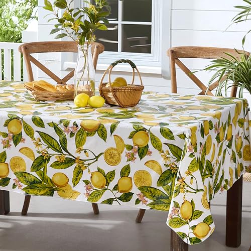 Newbridge Zesty Lemons Vinyl Tablecloth with Flannel Backing, 52 x 70 Inch Rectangle, French Country Lemon Vine Print, Easy Care Wipe Clean Indoor Outdoor Table Cover by Newbridge - Used condition - US$13.32