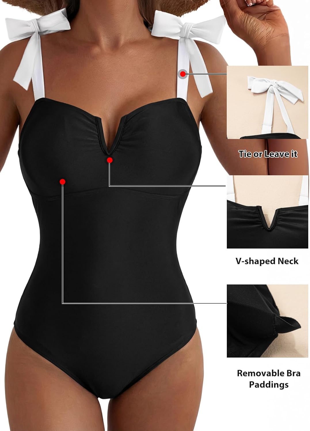 Aleumdr Women's One Piece Swimsuits Tummy Control Bathing Suits V Neck Boho Tie Shoulder Ruched Full Coverage Swimwear